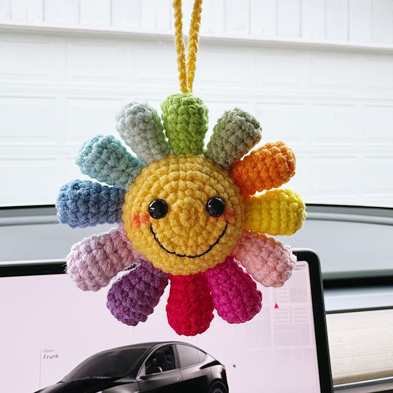 Handmade Crochet Car Hanging - Flower Design | Vibrant and Unique Car Decor